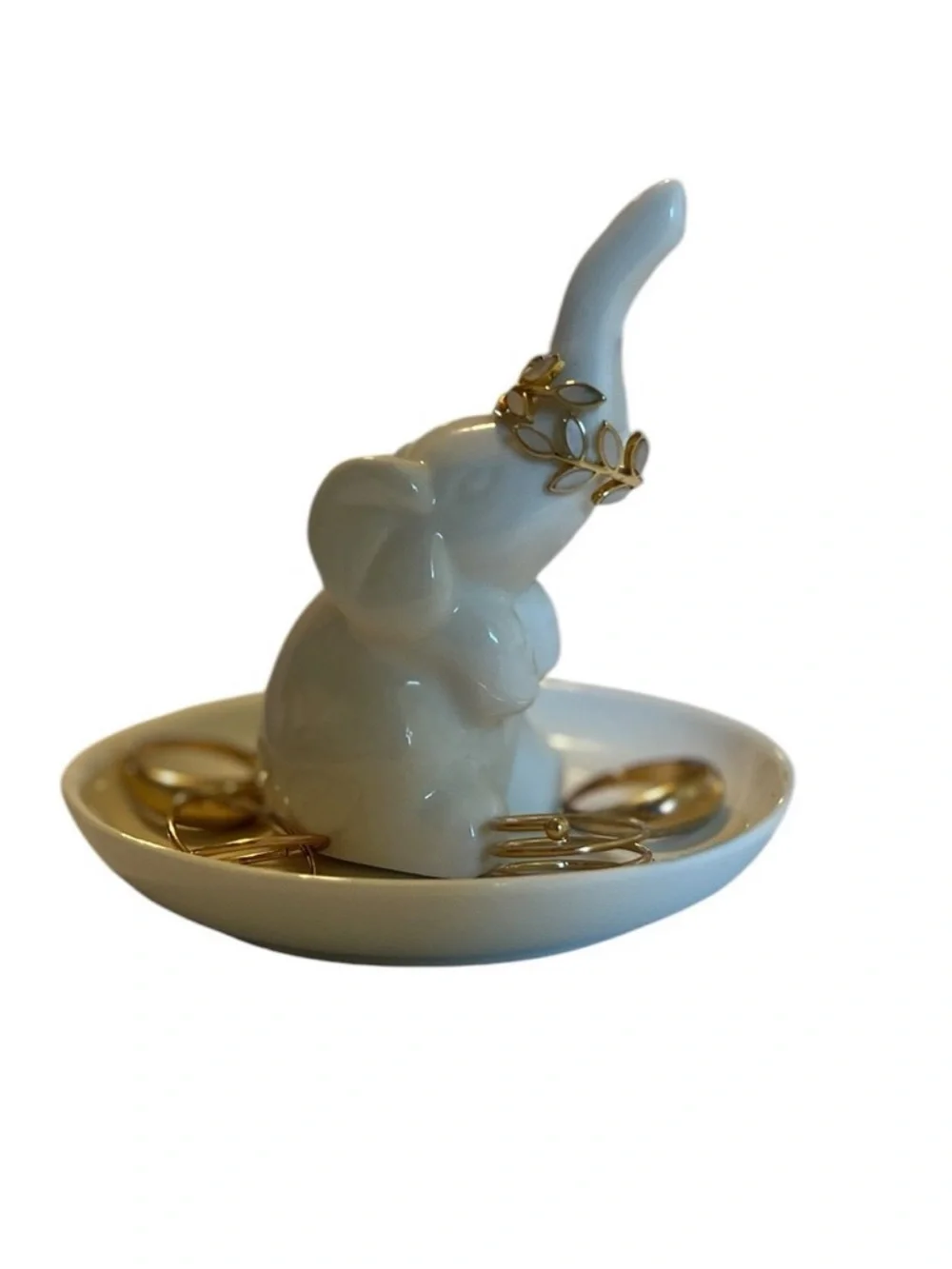 Ceramic Elephant Ring & Jewelry Dish - White with Gold Accents • brand new in bo